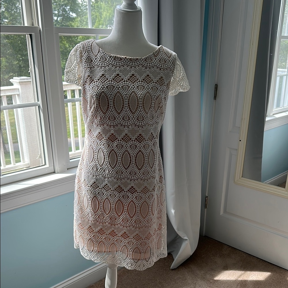 Eliza J Cream Lace Mini Dress